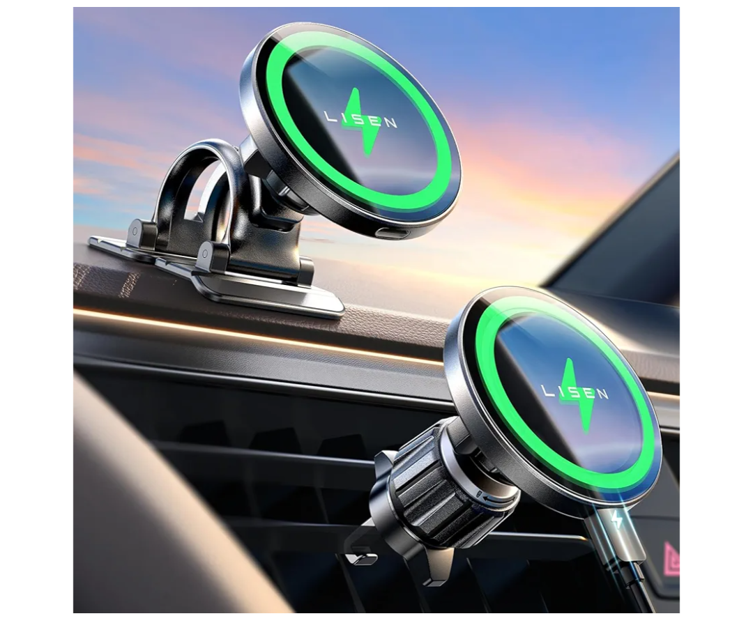 LISEN for 15W MagSafe Car Mount Charger,MagSafe Charger,Wireless Car Charger,Magnetic Phone Holder for Car,Phone Holders for Your Car Accessories for Women Men Jeep Ford F150 for iPhone 17-12,Samsung