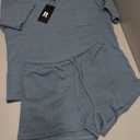 PrinStory Pajamas Set for Women Waffle Knit Lounge Set 2 Piece Outfits Loungewear Sweatsuit with Pockets (Blue, M)