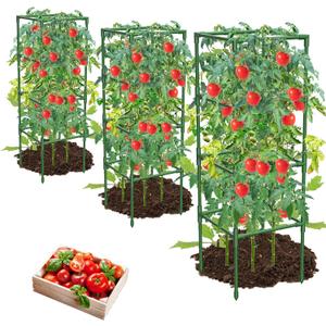 3 Pack Tomato Cages,Square Tomato Plant Stakes Support Cages Trellis for Garden Climbing Vegetables Flowers Fruits,Extra Bold (green)