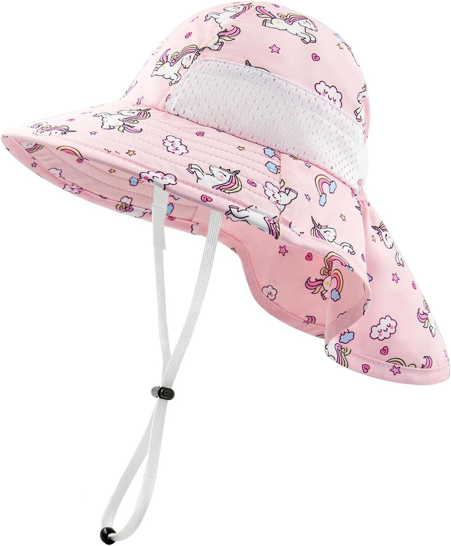 XIAOHAWANG Girls Sun Hat Baby Beach Hats Boys UPF 50+ Kids Summer Protection Cap Toddler Breathable Caps Wide Brim Neck Flap (Pink)