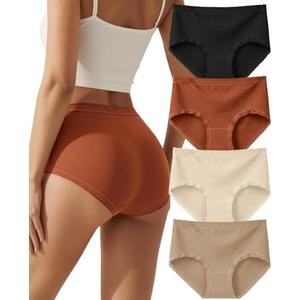 HOHOCHIN High Waisted Cotton Underwear for Women Full Coverage 4 Pack | Breathable Fabric,Tagless Design,Soft Stretch Feel,Ladies Panties Briefs for Work,Travel,Daily Wear,and Comfort, XXL