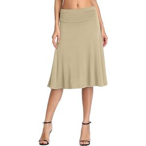 Urban CoCo Women's Ruched High Waist Knee Length Jersey A-Line Stretchy Flared Casual Skirt
M