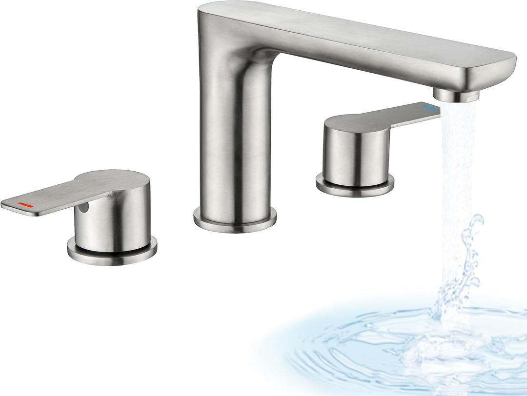 Deck Mount Tub Faucet Brushed Nickel Roman Tub Faucet 2 Handles Classic Longer Spout Bathtub Faucet Filler Set 3 Hole High Flow Tub Faucet