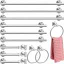 Gisafai 15 Piece Bathroom Hardware Set, 23.6 Inch Brushed Towel Bar Ring Toilet Paper Holder Robe Towel Hook, Sus304 Stainless Steel Bathroom Accessory Set Wall Mounted(Silver)