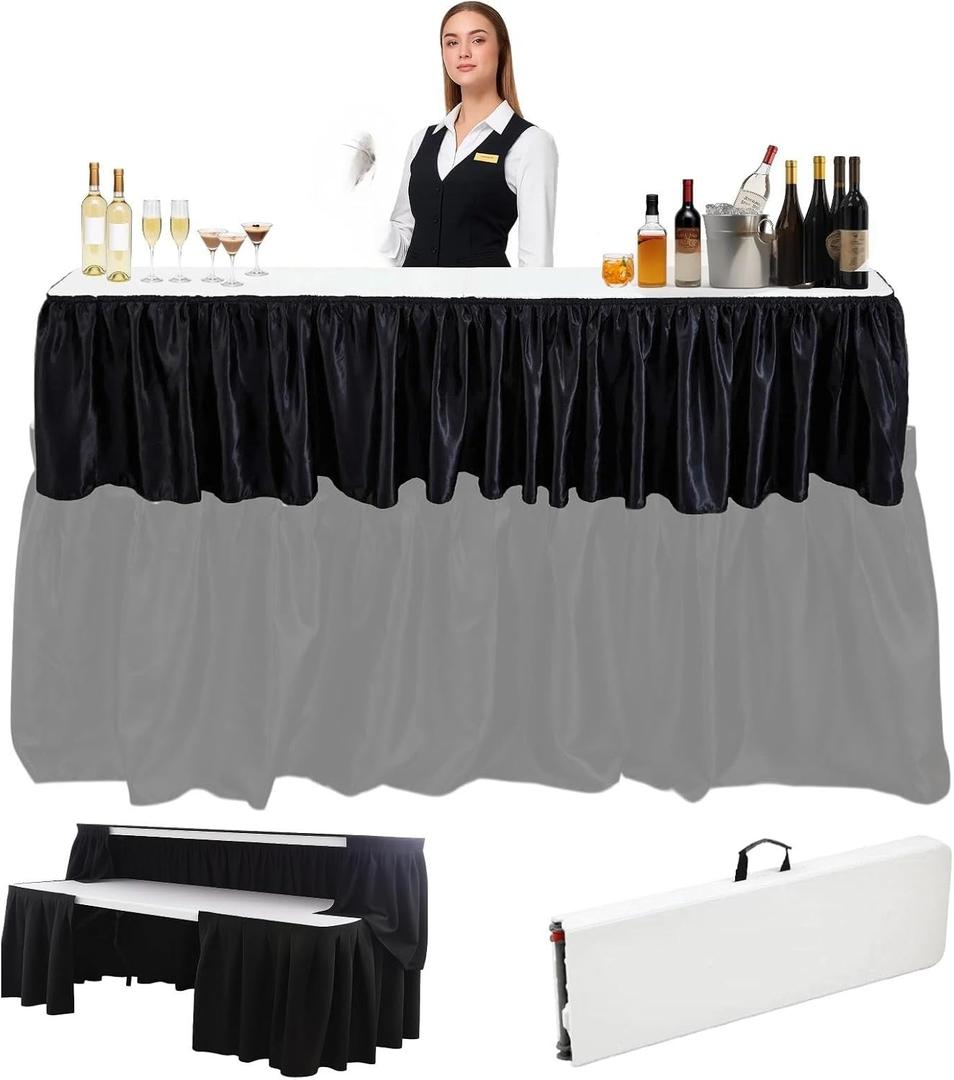 Portable Bar Top Riser Tables with Skirt, Black Skirt, 6 ft, White | Folding Bar Riser, Mobile Table Foldable Portable Risers, with Carry Case, for Events Banquets Weddings Picnics Home Party