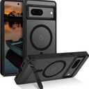 GUAGUA for Google Pixel 7 Case with Stand, Magnetic Cases with Foldable Invisible Stand Translucent Matte Back Slim Protective Shockproof Kickstand Phone Case for Google Pixel 7 6.3", Black