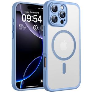 TOCOL Magnetic for 16 Pro Light Blue Case, Upgraded Full Camera Protection, Compatible with Magsafe, Drop Protection, Translucent Matte Back Bumper for iPhone 16 Pro 6.3-Inch (Light Blue)