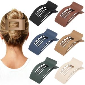 French Flat Hair Clips for Women 6pcs Hair Claw Clips for Thick or Thin Hair Matte Claw Clips for Girls Barrettes Non-Slip Strong Hold Hair Accessories for Women (Dark Colorful)