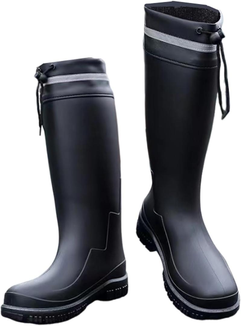 Rain Boots for Men Knee High Waterproof Garden Boots Mens Rubber Shoes with PVC Comfort Lightweight Work Mud Boots Resistant Durable Slip for Gardening Fishing Farming (10.5, Black)
