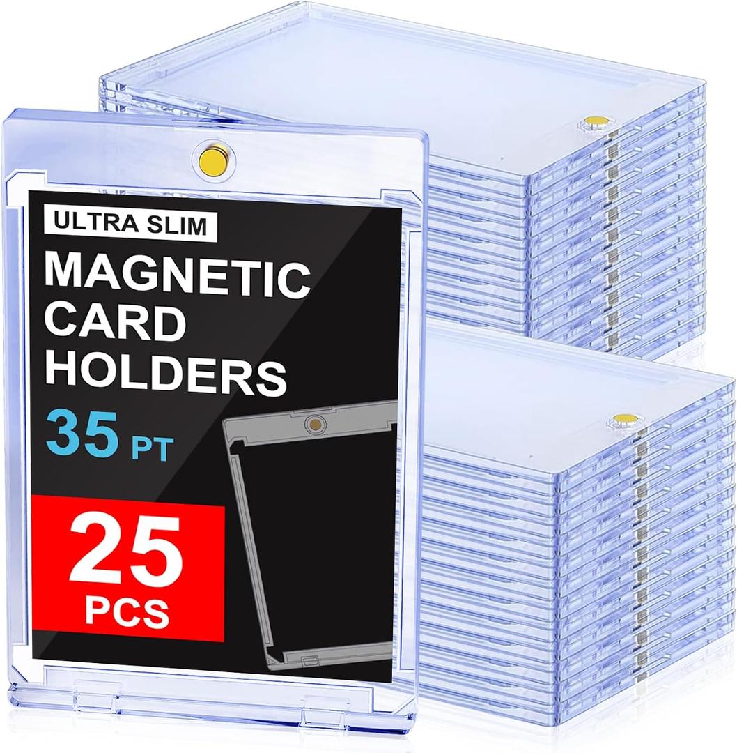 25ct Magnetic Card Holders: 35 pt Magnetic Cards Case for Trading Cards, U-V Protection Hard Plastic Card Protectors for Sports, Baseball, Game, Standard Display