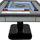 USA MJ Table Skyline Elite 30 Premium Automatic Mahjong Table American Mah Jong Edition 30mm Tiles, Black Glass Cover, Light Blue Glass Frame, Folding Design with Wooden Racks & Pushers