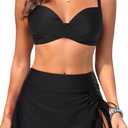 Yonique Women's Underwire Bikini with Swim Skirt - 2026 Tummy Control Two Piece Bathing Suit High Waisted Push Up Swimwear (Black, M)