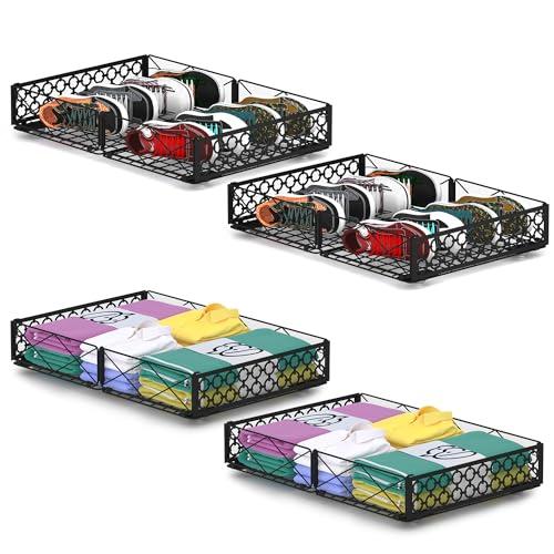 NADAMOO Low Profile Under Bed Storage with Wheels, 4 Pack Rolling Storage Containers, Foldable Metal Organizer Bins