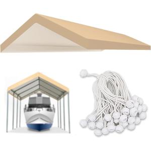 Carport Replacement Canopy Cover for Car Tent Top Garage Shelter Cover Tarp with Ball Bungees (Only Top Cover, Frame Not Include) (Beige 10 x 20)