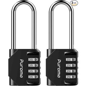 Puroma 2 Pack 2.6 Inch Long Shackle Combination Lock 4 Digit Outdoor Waterproof Padlock for Hasp locker lock, Sports Locker, Fence, Gate, Toolbox, Case, Hasp Storage, Cabinets (Black)