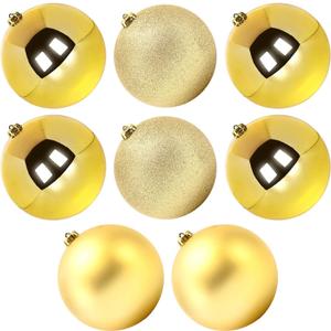 Extra Large Size Outdoor Christmas Ornaments, Oversized Huge Big Shatterproof Xmas Christmas Plastic Balls for Outside Lawn Yard Tree Hanging Decorations (8"/200mm, Gold, 8 Packs)