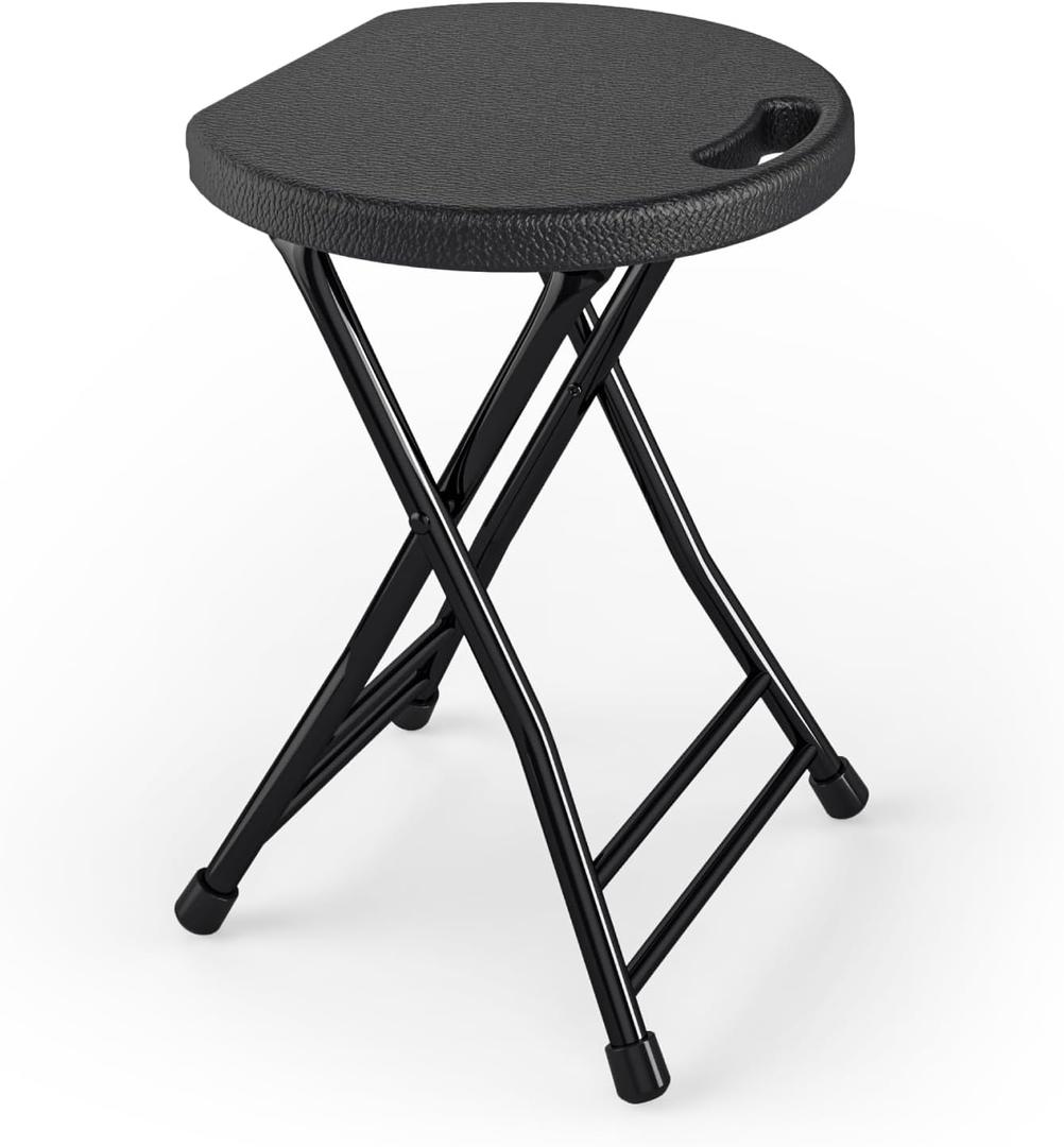 Folding Stool, 18 Inch Foldable Stool with Handle & Steel Frame, Folding Bar Stools, 500lbs Sturdy Foldable Lightweight Metal Chair for Camping, Indoor and Outdoor, Black