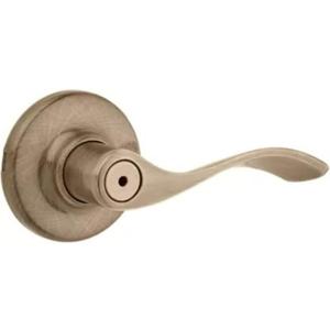Kwikset Balboa Interior Privacy Door Handle with Lock, Door Lever for Bathroom and Bedroom, Antique Brass Reversible Keyless Turn Lock, with Microban Protection