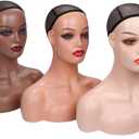 Realistic Female Mannequin Head with Shoulders for Display - Manikin Head with Shoulder for Wig/Jewelry/Makeup/Hat/Sunglass Display (Dark Brown)