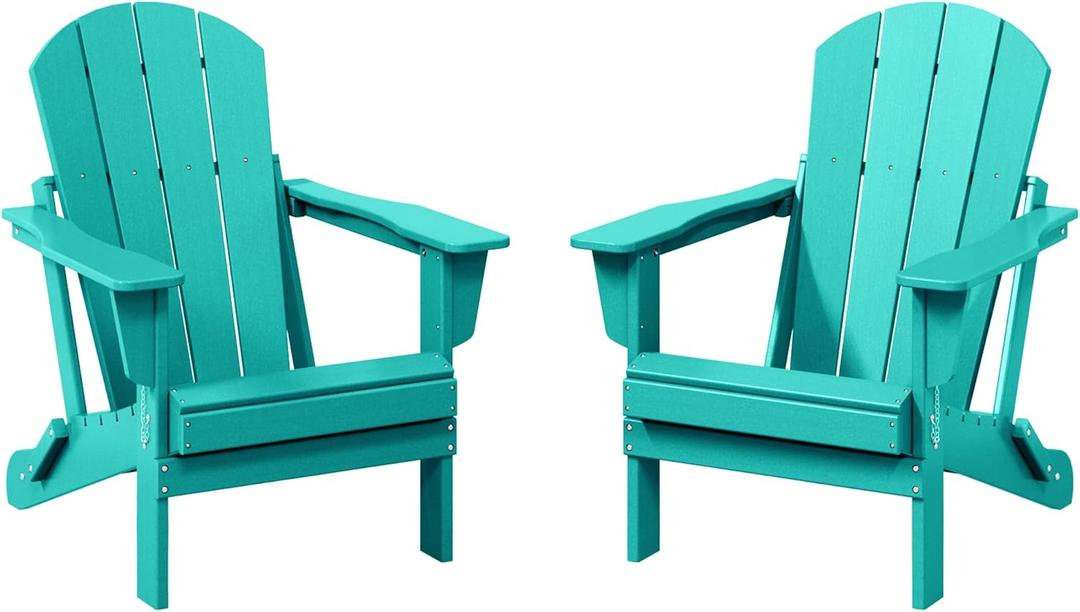 WestinTrends Malibu 2 Piece Set Outdoor Folding Poly Adirondack Chair, Turquoise (Turquoise)