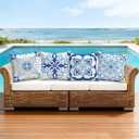 NIGHTWISH Outdoor Waterproof Pillow Covers 18x18 Set of 4 Blue Boho Decorative Outdoor Throw Pillows Floral Cushion Cases for Patio Furniture Bench Couch Sunbrella