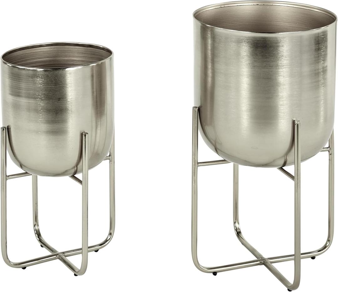 Deco 79 Metal Round Planter with Removable Stand, Set of 2 16", 13"H, Silver