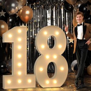 imprsv 4FT Marquee Number 18 Light up Number 18th Birthday Decorations Large Numbers Big Mosaic Numbers for Balloons Birthday Decor Number Balloon Frame Anniversary Decors