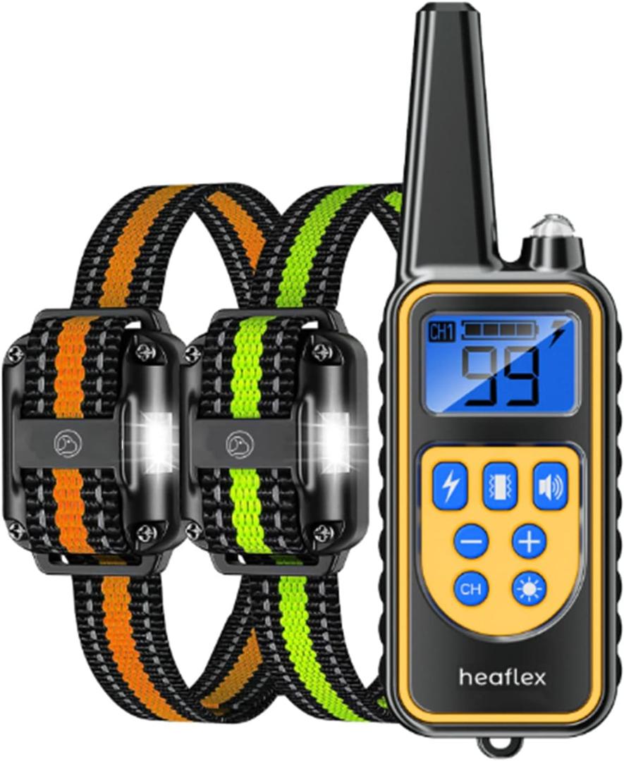 Dog Training Collar for 2 Dogs, 3300ft Remote Dog Shock Collar with Night LED Light, IPX7 Waterproof Rechargeable E-Collar, 4 Modes (Beep, Vibration, Shock) for Small Medium Large Dogs