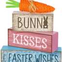 Moucuny 4 Pcs Easter Table Decoration Wooden Block Carrot Decor Easter Tiered Tray Decoration Cute Bunny Centerpiece Rustic Carrot Sign Gift for Holy Week Kitchen, Party, Entryway Fireplace Decor