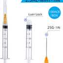 100 Pack Disposable 2.5ml/cc Lab Syringes with 25Ga 1 Inch Needle Luer Lock, Individually Sealed Packed