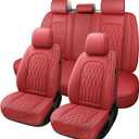 WELLDO Car Seat Covers Full Set, Leather Seat Covers for Cars, Car Seat Protector Waterproof, Non-Slip Car Interior Covers Full Set Universal Automotive Seat Covers for Most Sedans SUVs, Burgundy