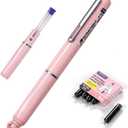 WRITECH Retractable Fountain Pen Set: Black Ink Fine Nib, 5 Refillable Ink Cartridges Included, No Leaking Smooth Writing for Calligraphy Journaling Gift (Pink)