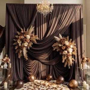 20ft15ft Brown Backdrop Curtain for Wedding Parties, 4 Panels Wrinkle Free 15 FT Long Polyester Photo Backdrop Drapes Back Drop Cloth for Birthday Photography Background
