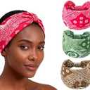 XEF Headbands for Women Bohemian Wide Floral Thick Hair Band No Slip Gym Elastic Twist Knot Athletic Headband Sweatbands Fashion Hair Accessories for Teen Girls (Fblack&Byellow&Brown)