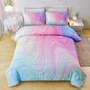 Full Size Comforter Sets for Girls 7PCS,Pink Bedding Sets,Bed Sets for Girls with Flat Sheet and Fitted Sheet,Pillowcases,Cushion Covers,Tie Dye Comforter Sets, Full-6pcs/7pcs