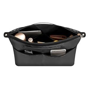 SDANG Purse Organizer Insert Fit for Neverful, Longchamp, City30 and More Bag，Leather Edge Multiple Pockets Medium Tote Bag Organizer with Handle，Lightweight Purse Liner have Zipper (Dark Grey 28)