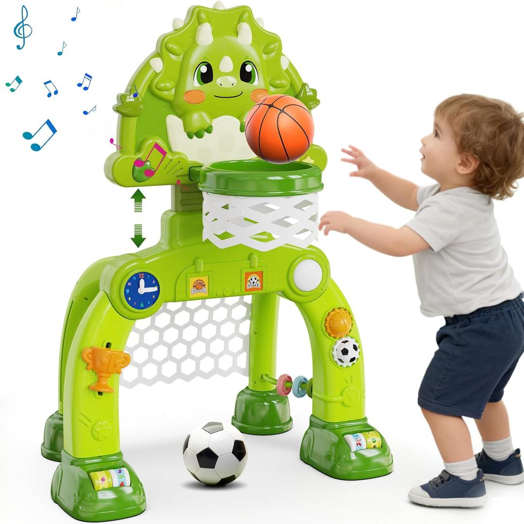 Toddler Basketball Hoop Soccer Goal for Kids 1-3, Baby Toys for 1 Year Old Boy Gifts, Kids Sports Toy with Light Sound Music, Baby Interactive Toys for Christmas Birthday Gifts for Boy Girls (Dinosaur)