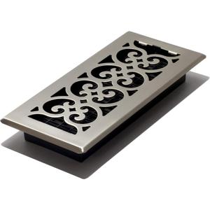 Decor Grates SPH410-NKL Scroll Floor Register, 4x10, Brushed Nickel Finish
