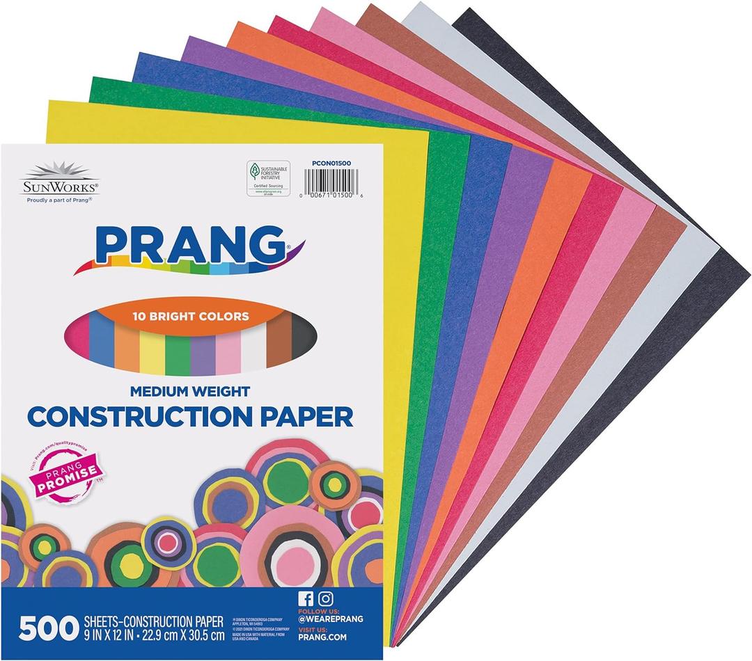 Prang (Formerly SunWorks) Construction Paper, 10 Assorted Colors, 9" x 12", 500 Sheets