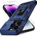 Weycolor for iPhone 14 Pro Max Case with Camera Lens Cover, HD Screen Protector, 10 FT Military Grade Drop Protection, Magnetic Ring Holder Kickstand Protective Phone Case, Navy Blue