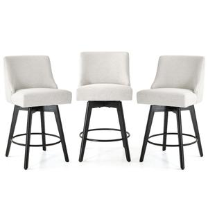 Vipbear Counter Height Bar Stools Set of 2, Modern Linen Fabric Swivel Barstools with Contoured Backs and Solid Wood Legs, 26" Seat Height Upholestered Bar Chairs for Kitchen Island, Cream