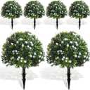 Yunlly 6 Pcs Artificial Flowers Fake Boxwood Topiary Ball Tree 27 Inch Outdoor Faux Bush Balls, Realistic UV Resistance Fake Shrub Plant with Spike for Garden Porch Patio Indoor Decor (White) (Null)