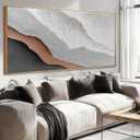 Textured White Wall Art, Grey Abstract Artwork, Large Framed Modern Pictures, Wave Landscape Oil Painting 24"x48"for Home Office Gallery (SOUGUAN-BHZ60120)