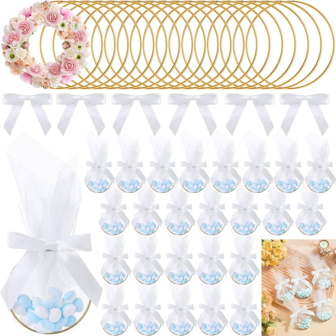 Shimeyao 50 Set Wedding Favors for Guests 3 Inch Metal Rings for Craft Wedding Favors Bags with Ribbon DIY Organza Candy Pouch for Guests Bridal Shower Baby Shower