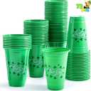 JOYIN 72 Pcs St.Patricks Day 16 oz Cups, Green Disposable Plastic Lucky Clover Cups for Saint Patrick Party Supplies Set, Irish Lucky Day Party Decoration