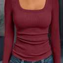 AUTOMET Womens Long Sleeve Shirts Square Neck Tops Ribbed Knit Basic Teen Girls Crop Tops Fall Outfits Fashion Clothes 2025 (L)