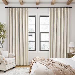 Pinch Pleated 120 Inch Curtains High Ceiling Tall Linen Curtains for Living Room Bedroom Large Window Drapes 120 Inch Length Back Tab Heat Insulated Bohemian Blackout Drapes Cottage Cream Beige