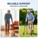 Loyoda Walkers for Seniors Foldable, Aluminum Lightweight Walker with Wheels, Adjustable Height & Width Standard Walkers for Elderly & Disabled, 350 lbs Capacity, Red