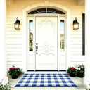 SEEKSEE Buffalo Plaid Outdoor Rug 3' x 5' Blue and White Front Door Mat, Layering Rug for Porch, Summer Doormat, Front Porch Rug for Outdoor Entrance Entryway Patio Porch Decor
