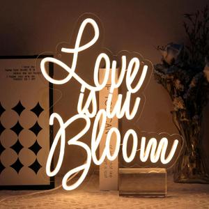 Love is in Bloom Neon Sign for Wall Decor Dimmable Led Lights Signs Letters Signs for Bridal Shower Warm White Neon Light Room Decor for Wedding Engagement Birthday Christmas Party Gift
